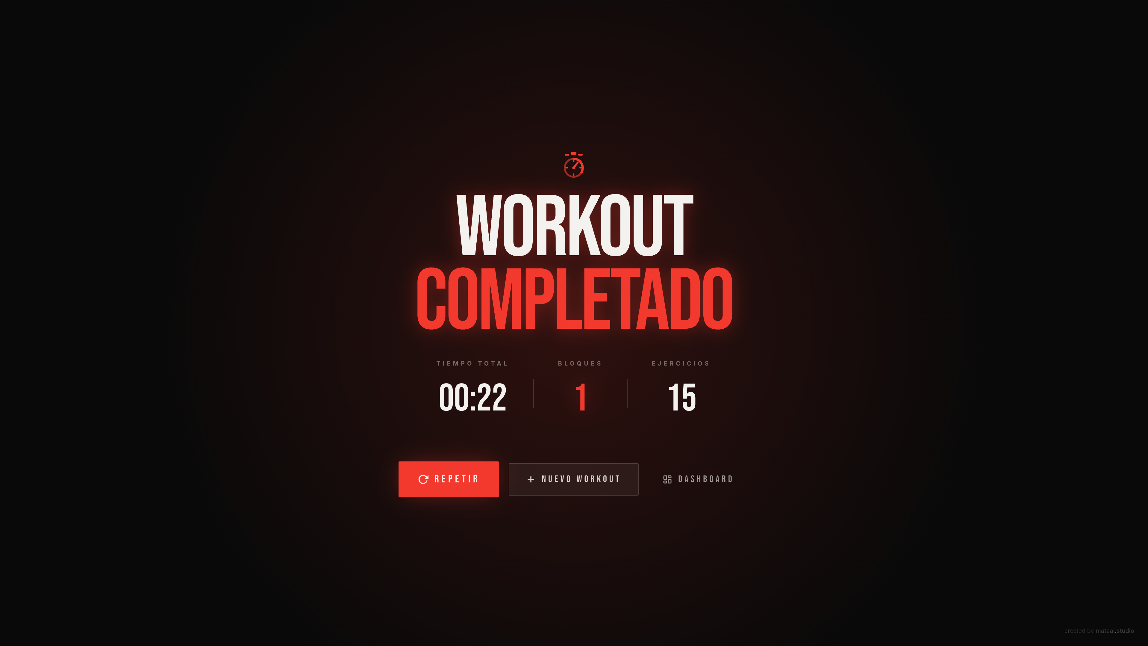 WORKOUT OS - Workout completed summary screen