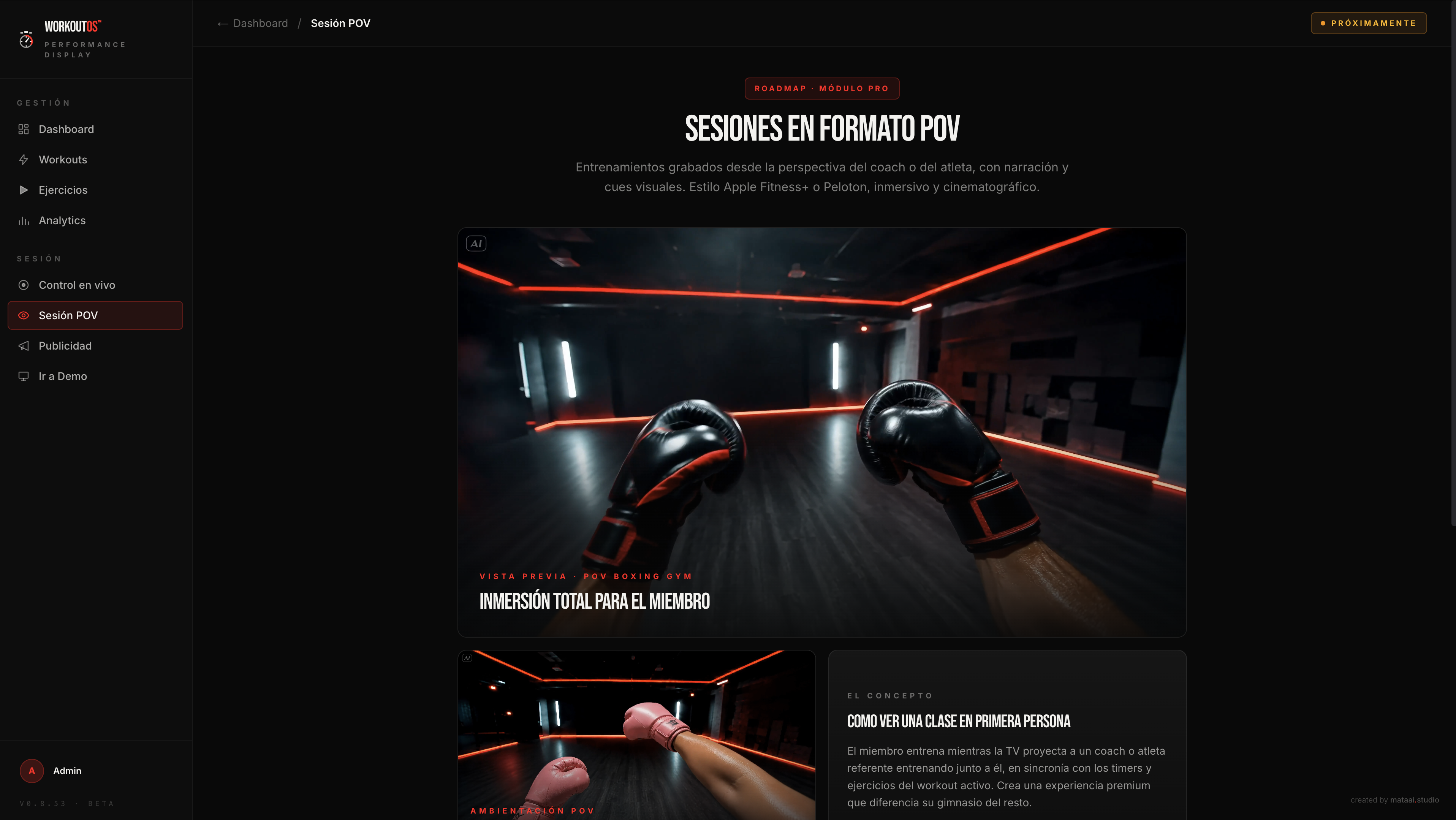 WORKOUT OS - POV session module, AI-directed boxing gym